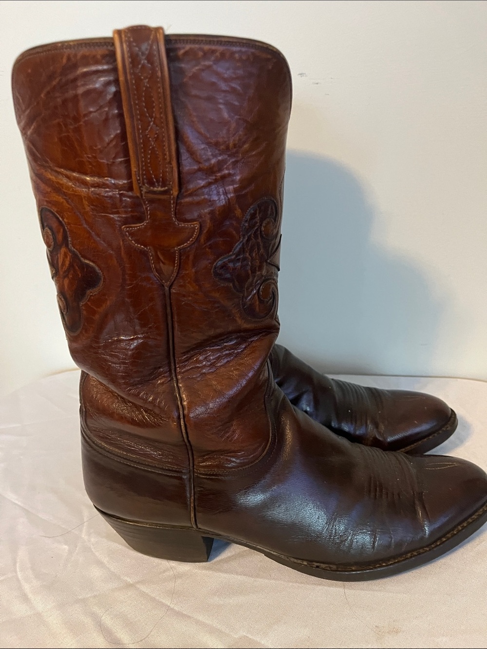 Lucchese Brown Leather Western Boots with Embroidered Shaft